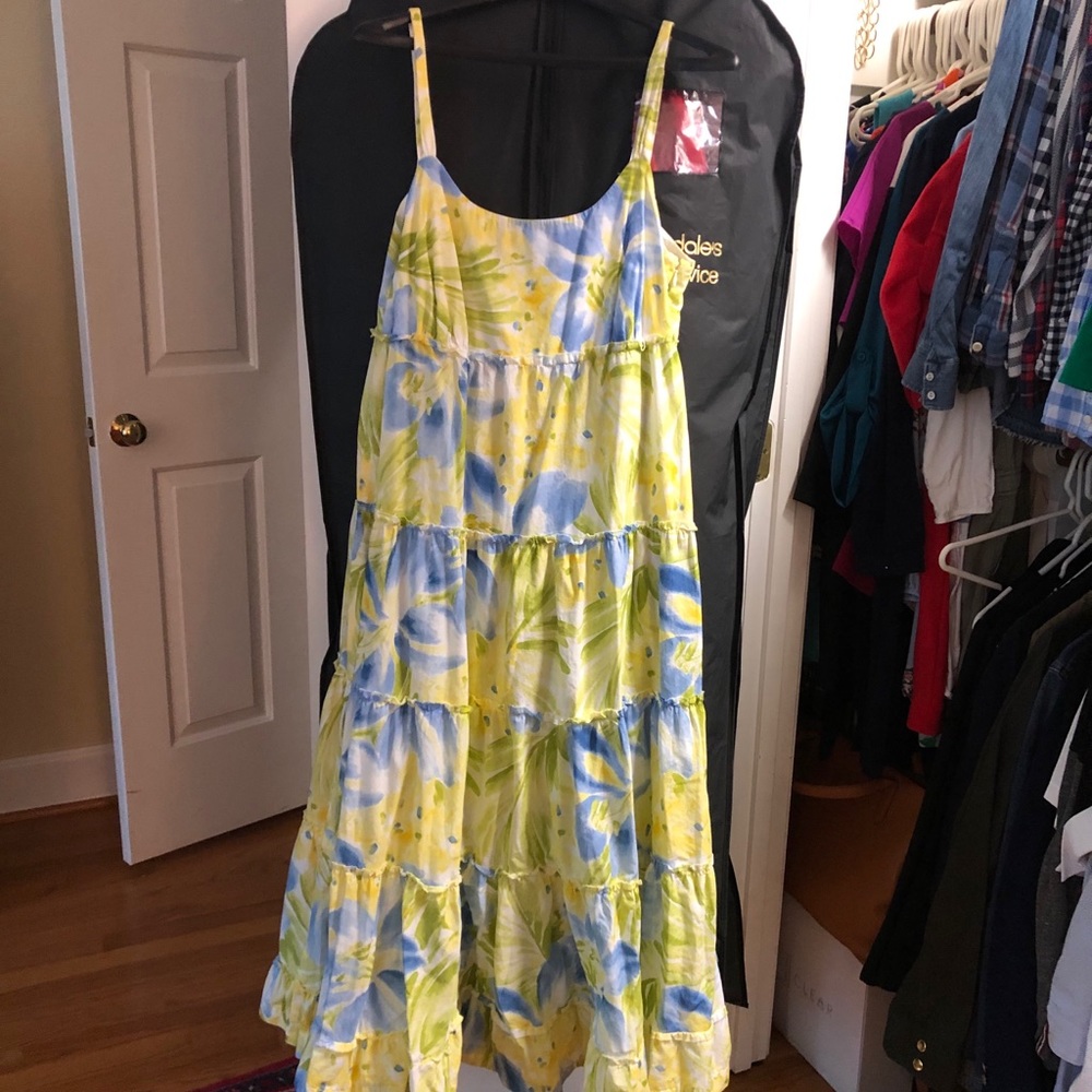 Yellow and Blue Floral Tiered Maxi Dress